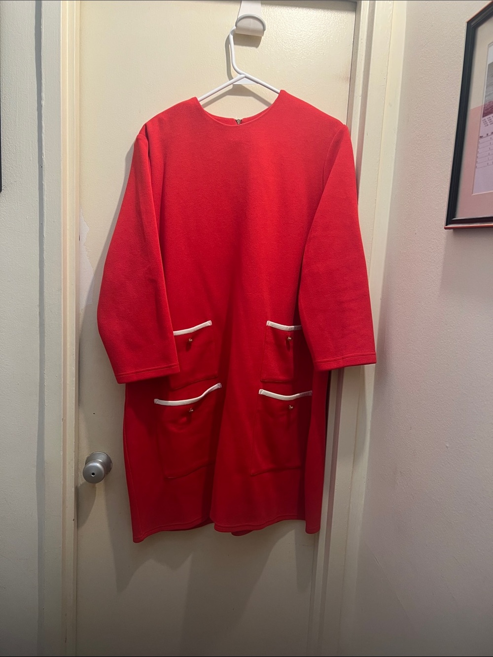 Tuckernuck Red Long Sleeve Shift Dress with White Trim Pockets